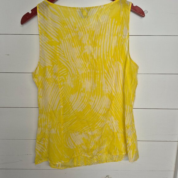 Ann Taylor Yellow Sleeveless Blouse L Cotton/Silk Blend Tropical Print Lightweig - Picture 5 of 6